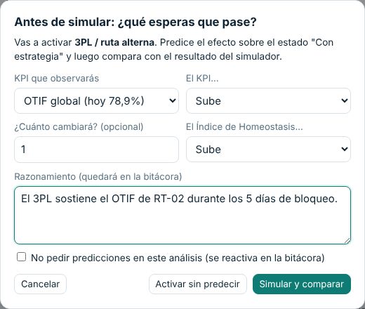 Ventana de predicción antes de simular