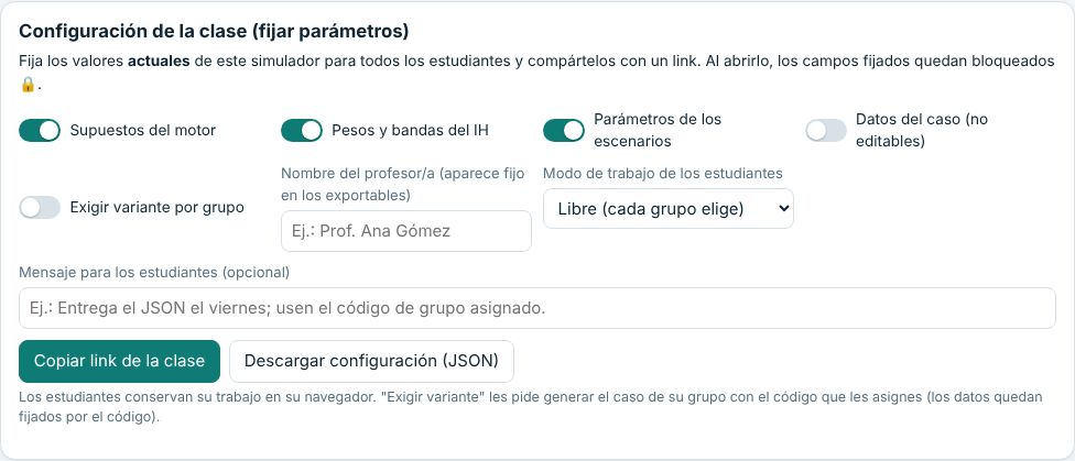 Formulario de configuración de la clase