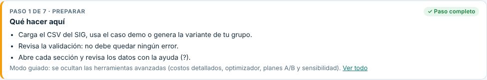 Recuadro Qué hacer aquí del modo guiado